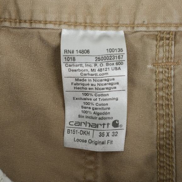 Carhartt Pants Mens 35x32 Khaki B151 Loose Fit Distressed Workwear Utility - Picture 8 of 12